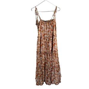 Anna Grace Boho Floral Tie Strap‎ Midi Maxi Dress Women's Size S